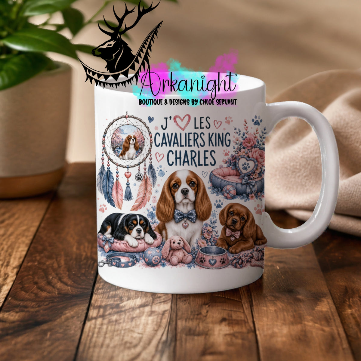 Numérique - Tasse en céramique - Collection Boho 2026 ♡ Chiens ♡ Cavaliers King Charles