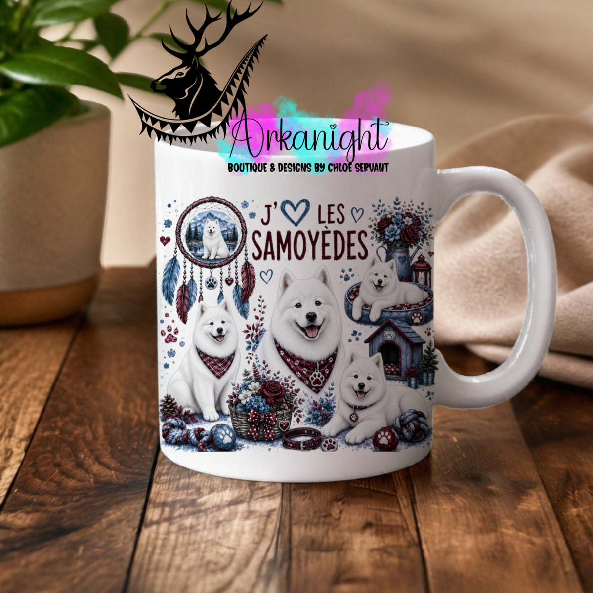 Numérique - Tasse en céramique - Collection Boho 2026 ♡ Chiens ♡ Samoyèdes