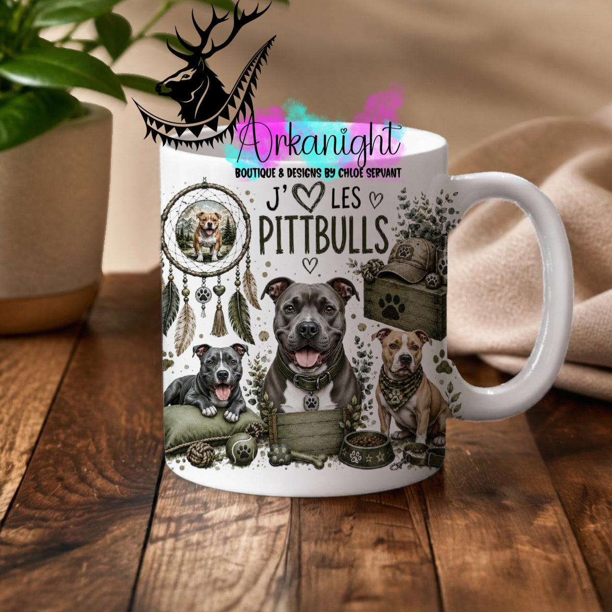 Tasse en céramique sur commande - Collection Boho 2026 ♡ Chiens ♡ Pittbull