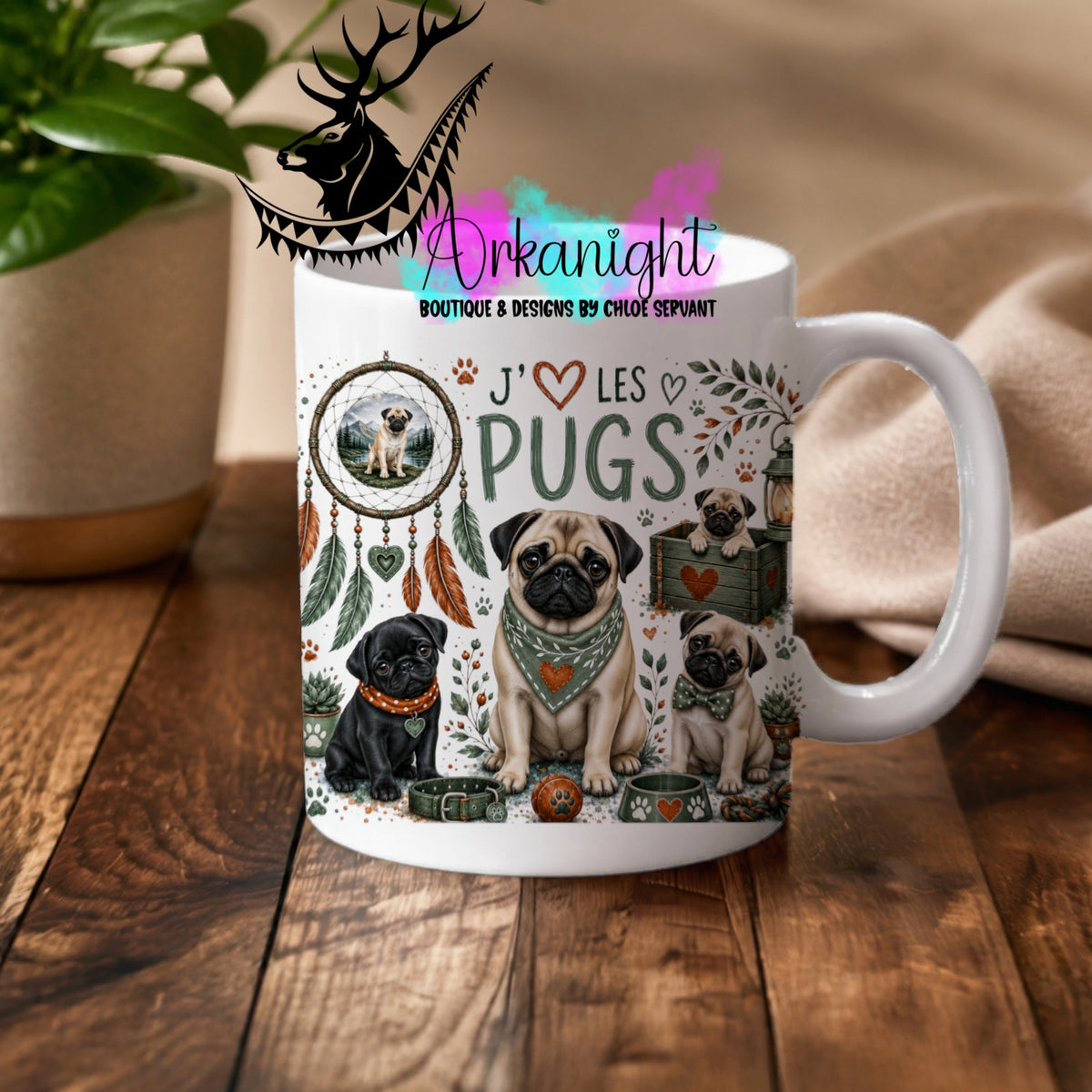 Numérique - Tasse en céramique - Collection Boho 2026 ♡ Chiens ♡ Pugs