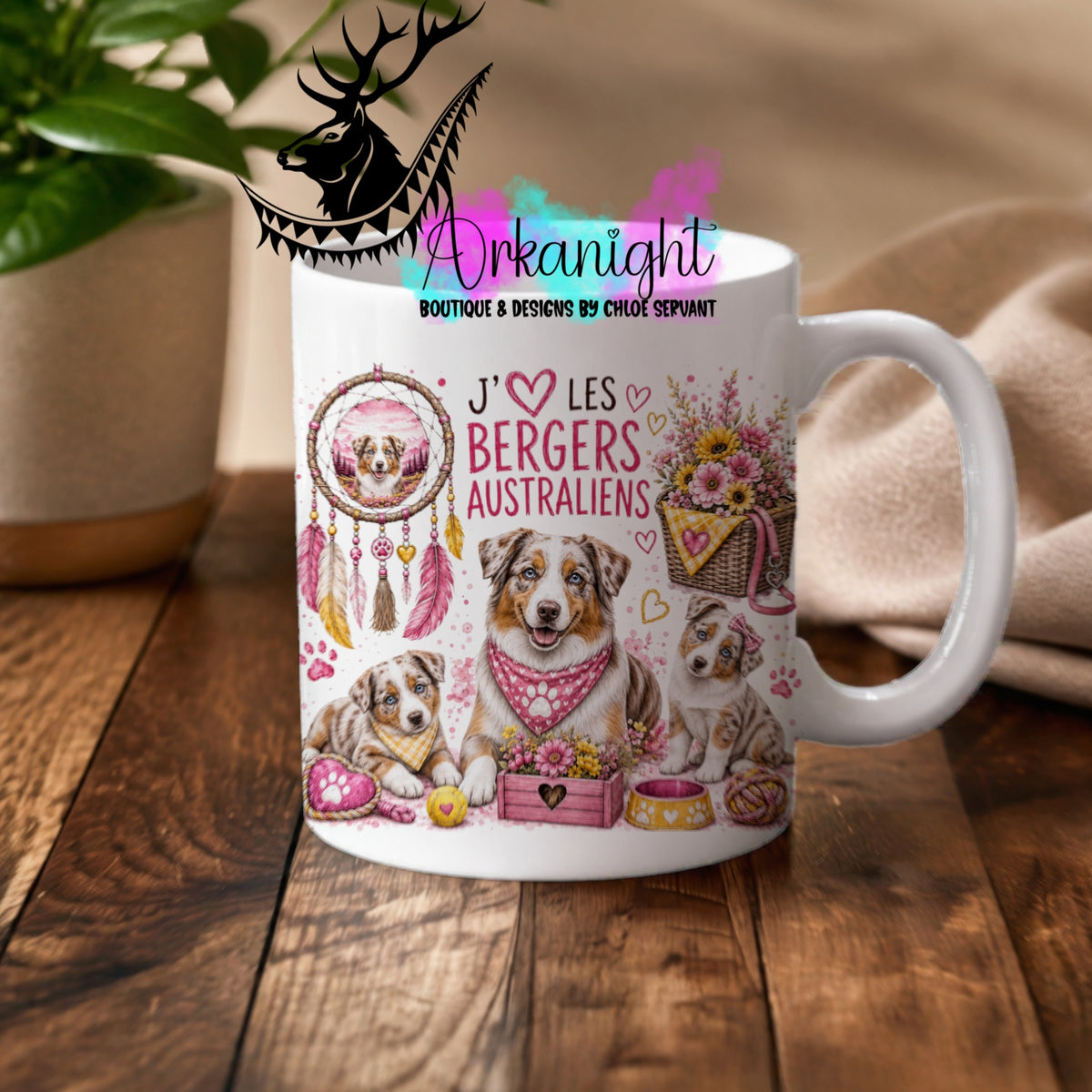 Numérique - Tasse en céramique - Collection Boho 2026 ♡ Chiens ♡ Bergers Australiens