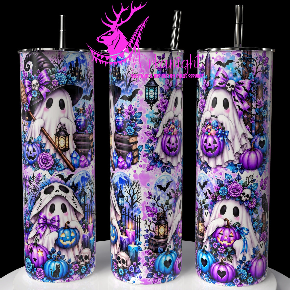 Gourde sur commande ♡ Collection Halloween 2026 ♡ Fantôme Adorable Violet & Bleu