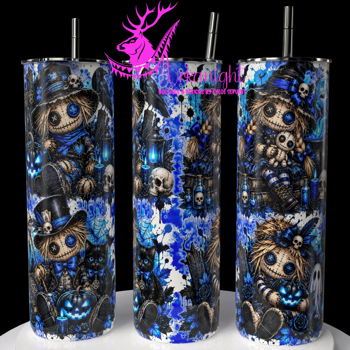 Gourde sur commande ♡ Collection Halloween 2026 ♡ Vodoo Épouvantails Horrifique Bleu