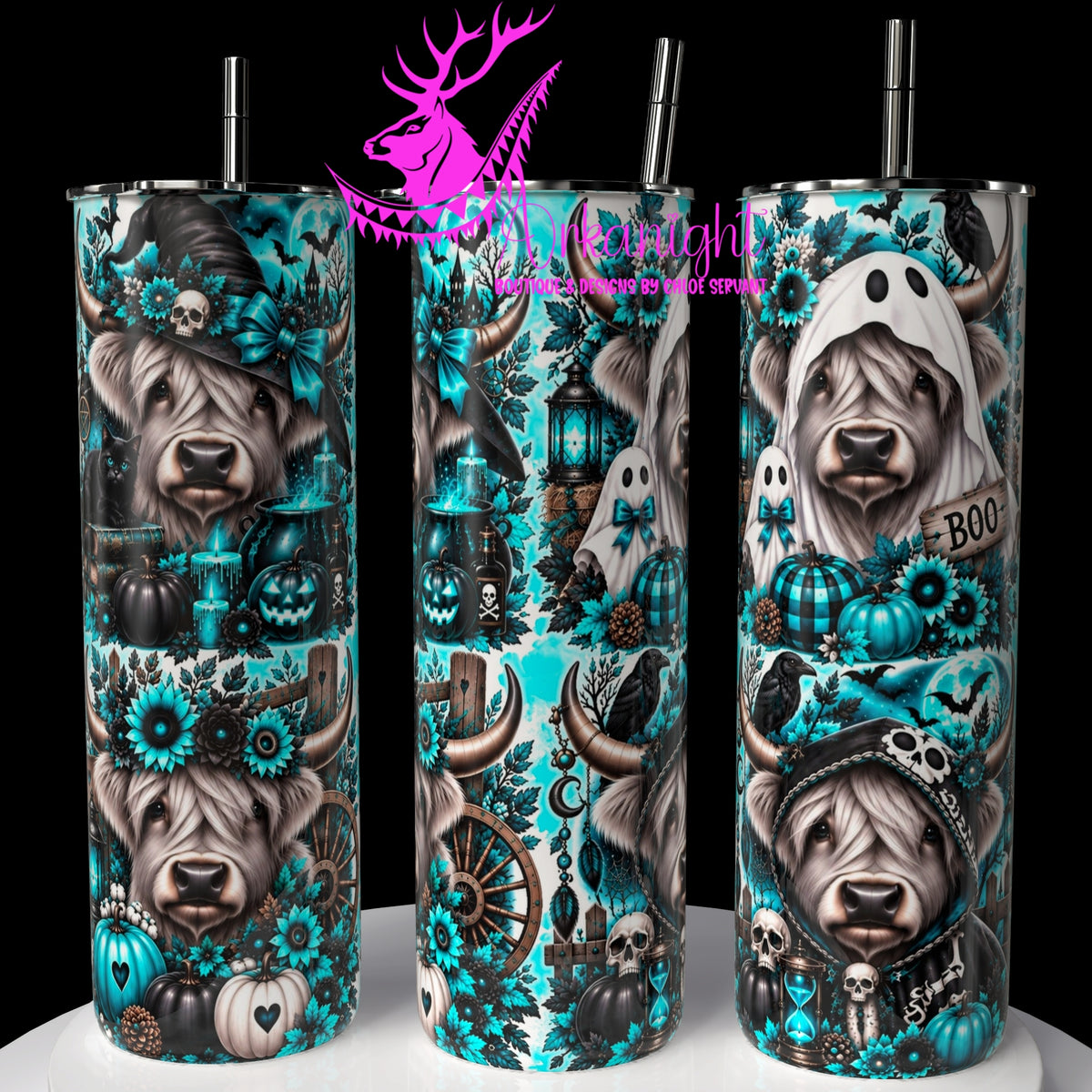 Gourde sur commande ♡ Collection Halloween 2026 ♡ Vache Highland Turquoise