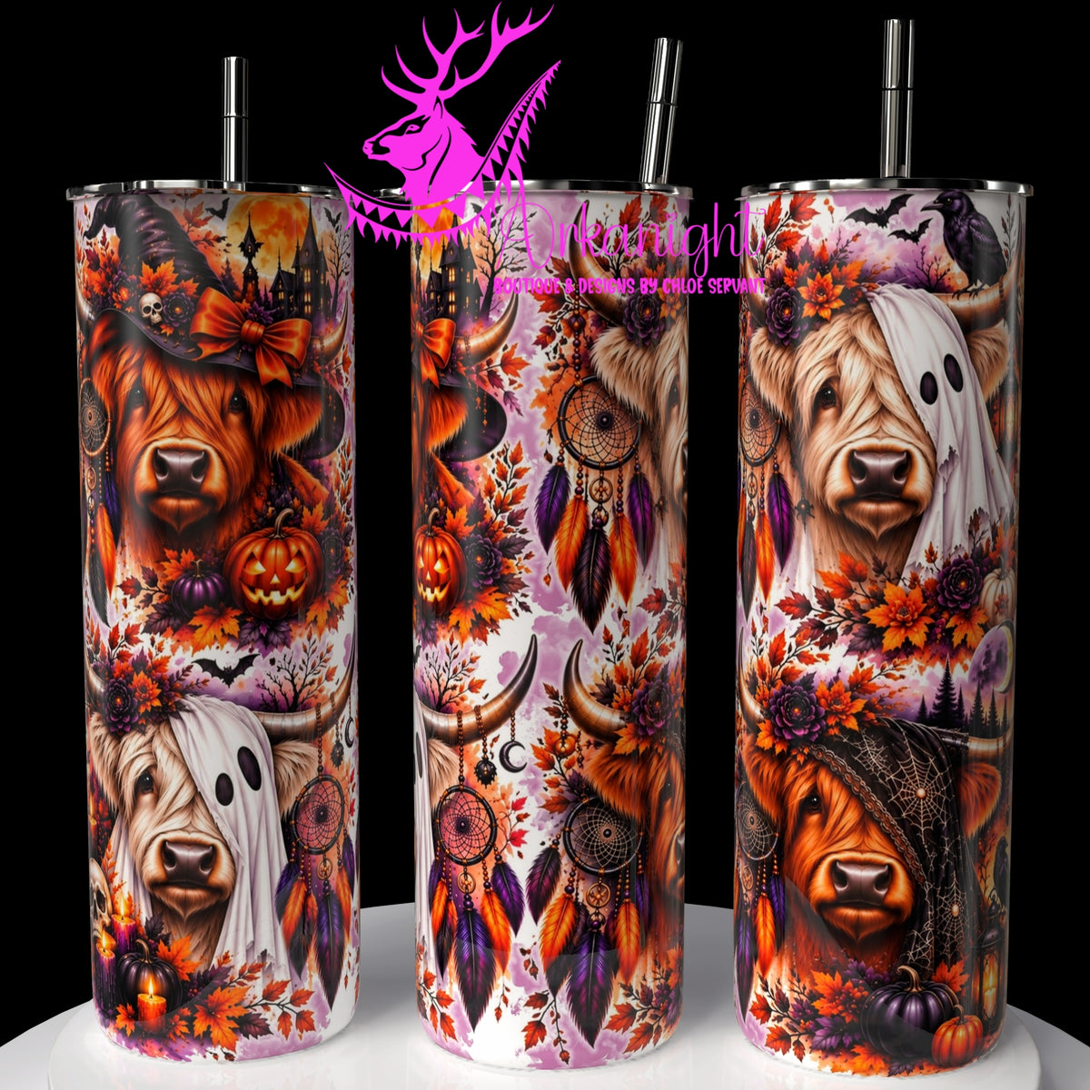 Gourde sur commande ♡ Collection Halloween 2026 ♡ Vaches Highland Mauve & Orange