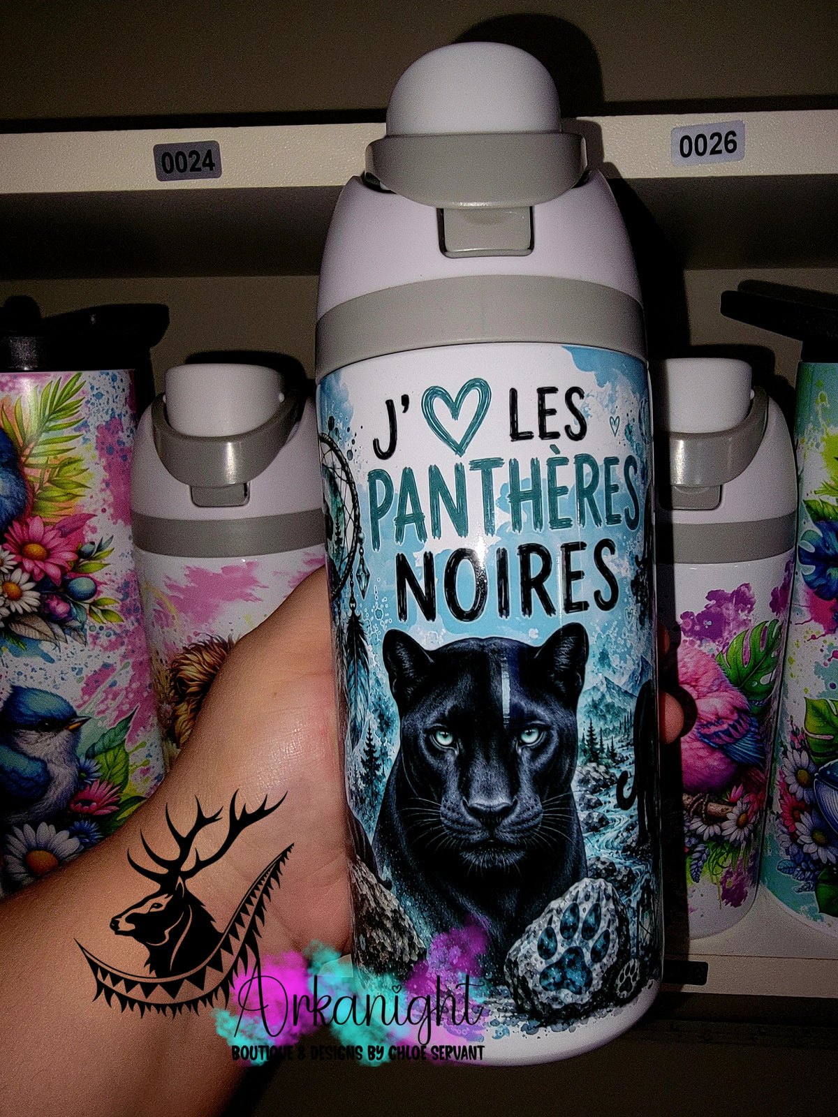 Gourde Owala DUPE 16 oz pour enfant - Sur Commande - Collection Boho 2026 ♡ J'♡ les Panthères Noires