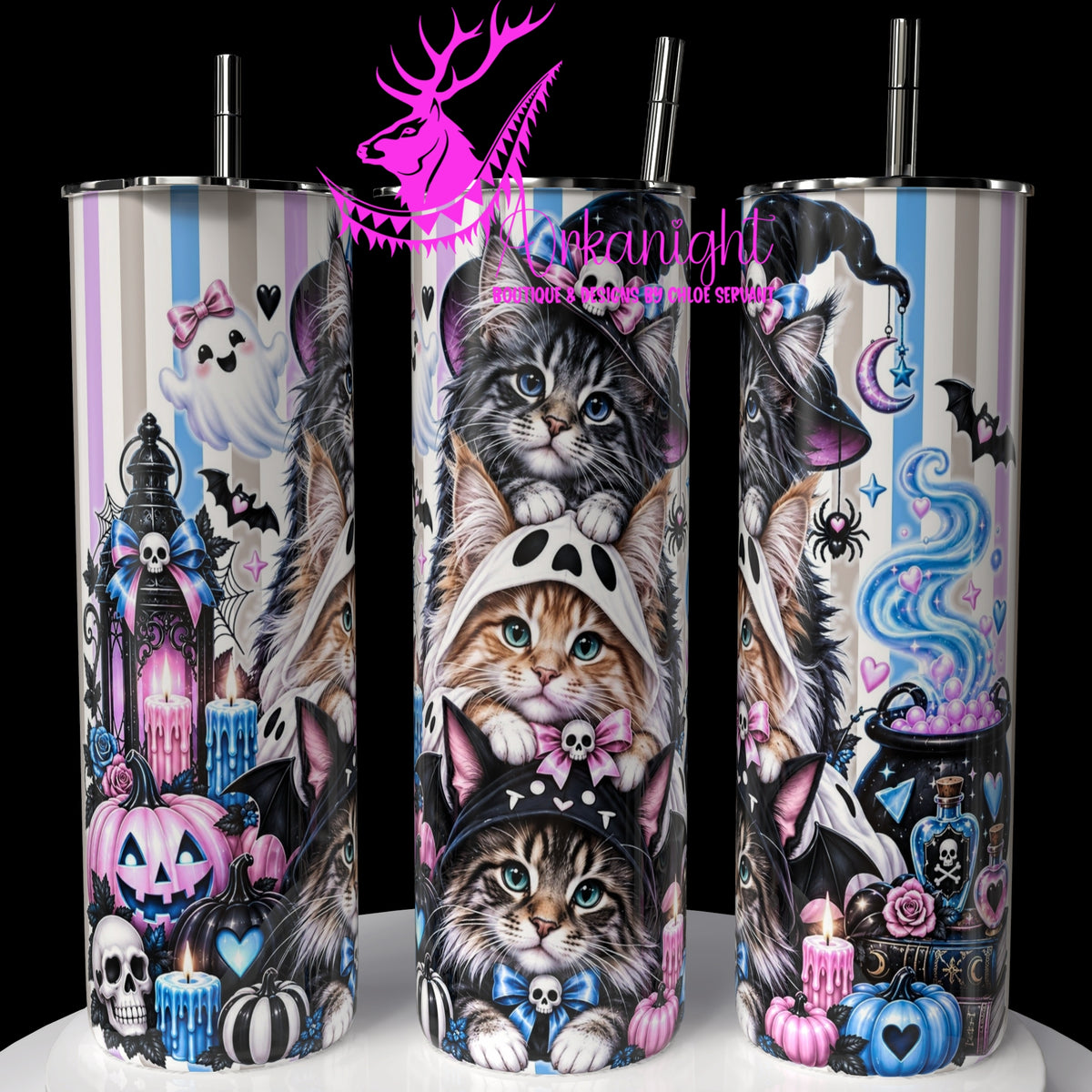 Gourde sur commande ♡ Collection Halloween 2026 ♡ Trio D'animaux ♡ Chat Mainecoons