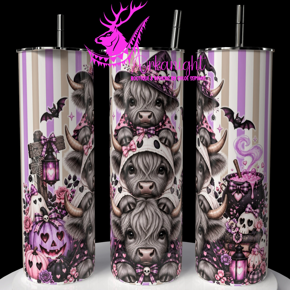 Gourde sur commande ♡ Collection Halloween 2026 ♡ Trio D'animaux ♡ Vache Highland Grise