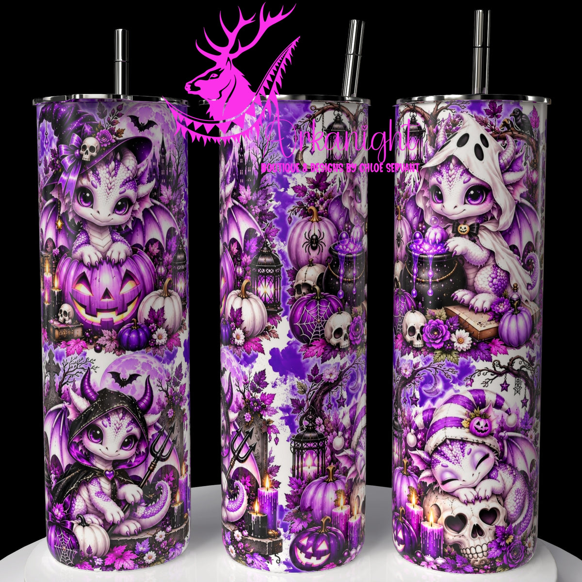 Gourde sur commande ♡ Collection Halloween 2026 ♡ Dragon ♡ Violet & Blanc