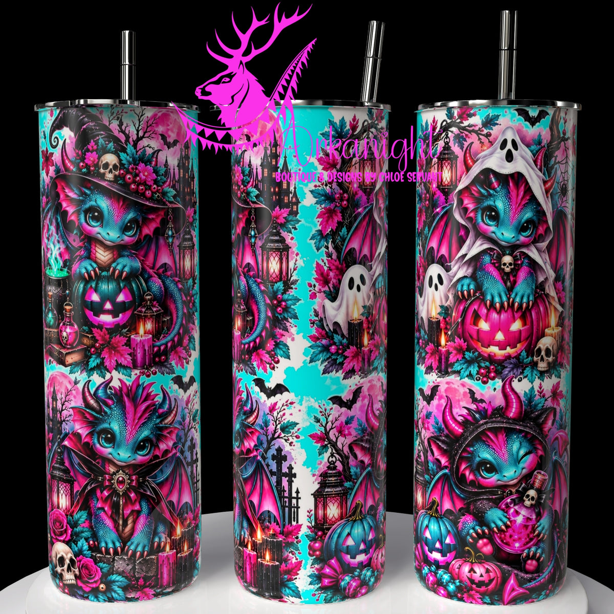 Gourde sur commande ♡ Collection Halloween 2026 ♡ Dragon ♡ Turquoise & Rose