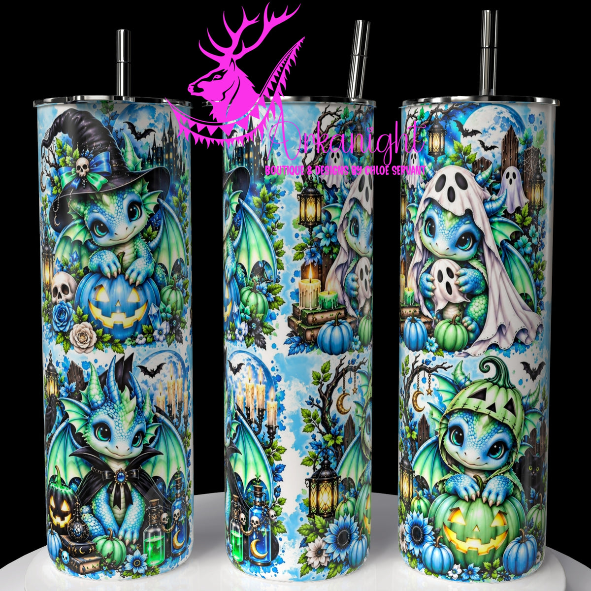 Gourde sur commande ♡ Collection Halloween 2026 ♡ Dragon ♡ Vert Menthe & Bleu Poudre