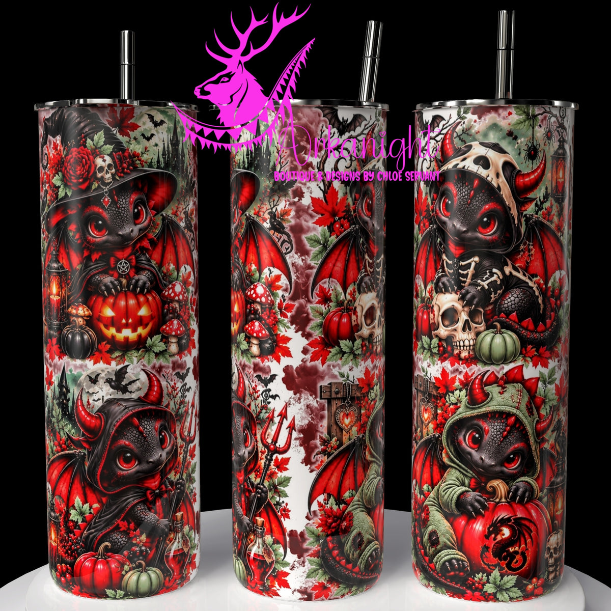 Gourde sur commande ♡ Collection Halloween 2026 ♡ Dragon ♡ Noir & Rouge