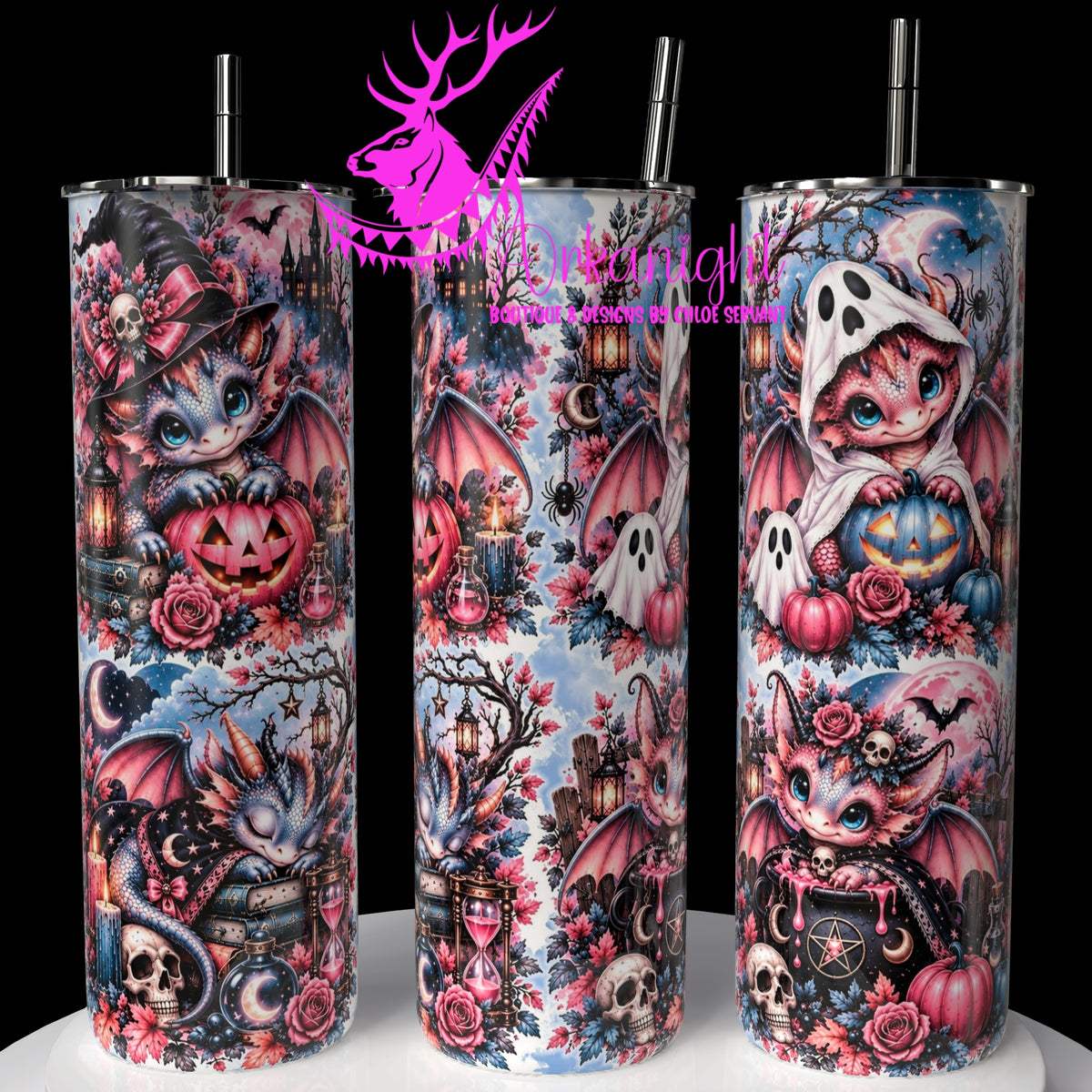Gourde sur commande ♡ Collection Halloween 2026 ♡ Dragon ♡ Gris & Rose