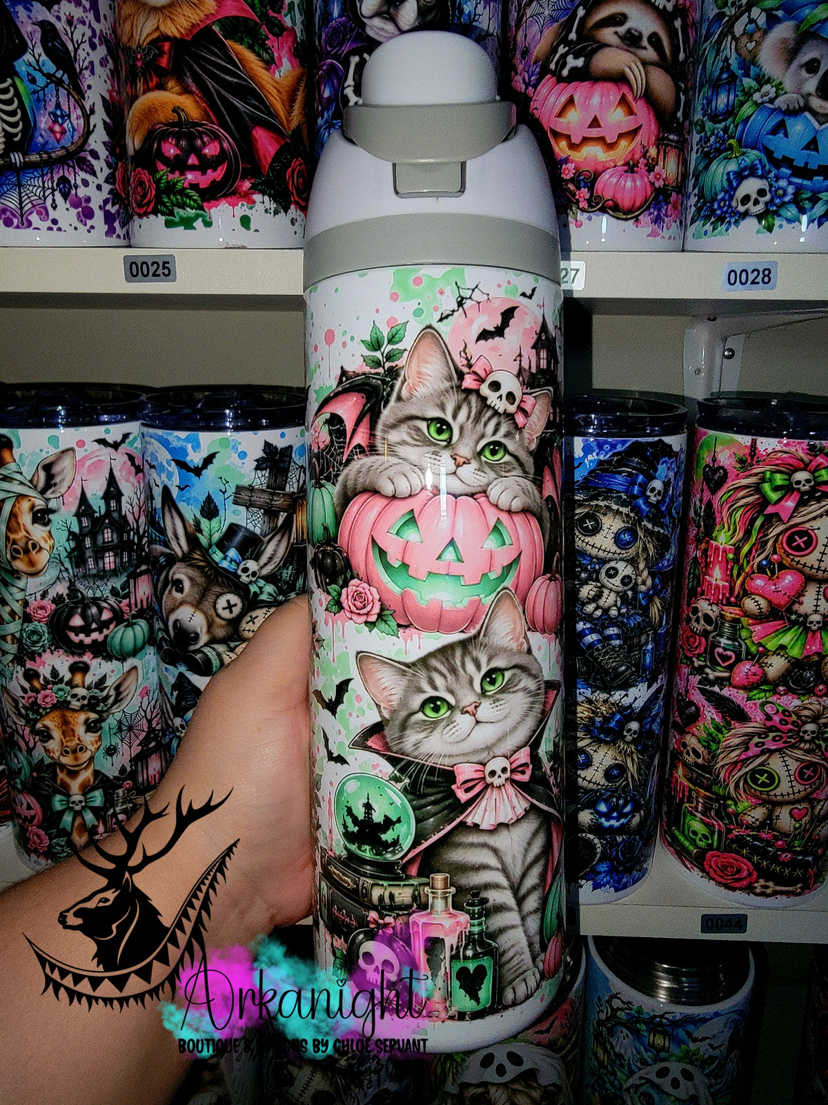 Owala DUPE 24 oz sur commande - Collection Halloween 2026 - Chat Tabbie Gris