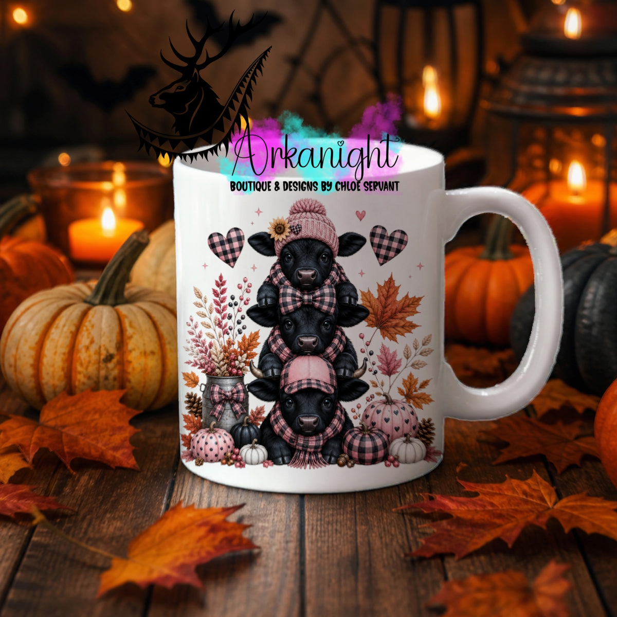 Tasse en céramique sur commande - Collection Automne 2026 ♡ Trio ♡ Vache laitière Noire Teinte de rose