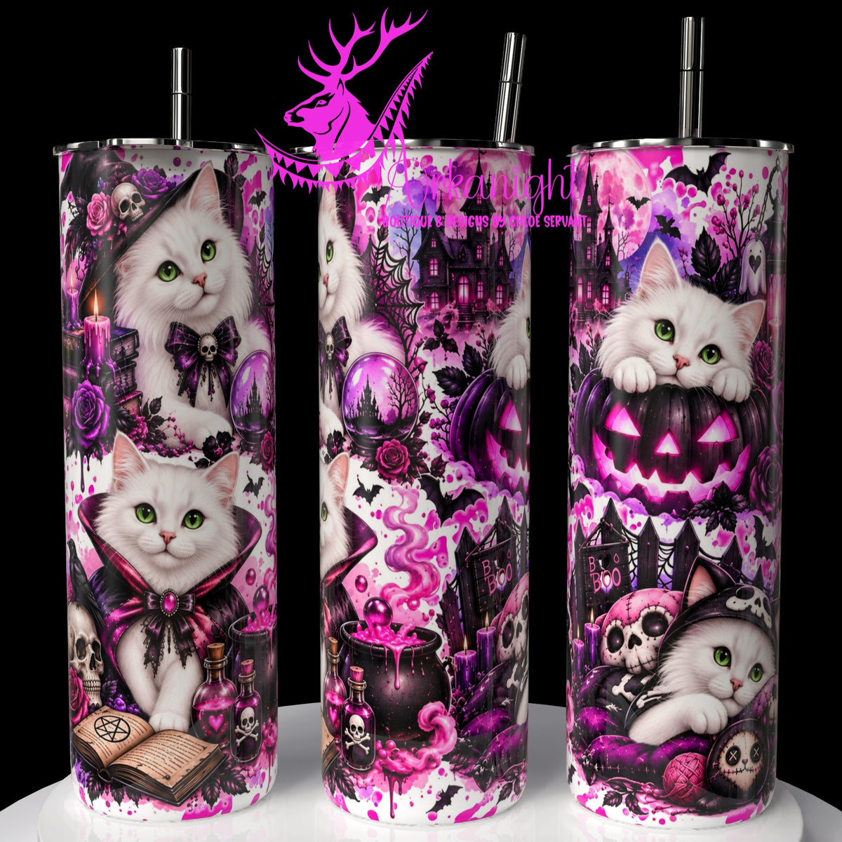Gourde sur commande ♡ Collection Halloween 2026 ♡ Chats ♡ Blanc
