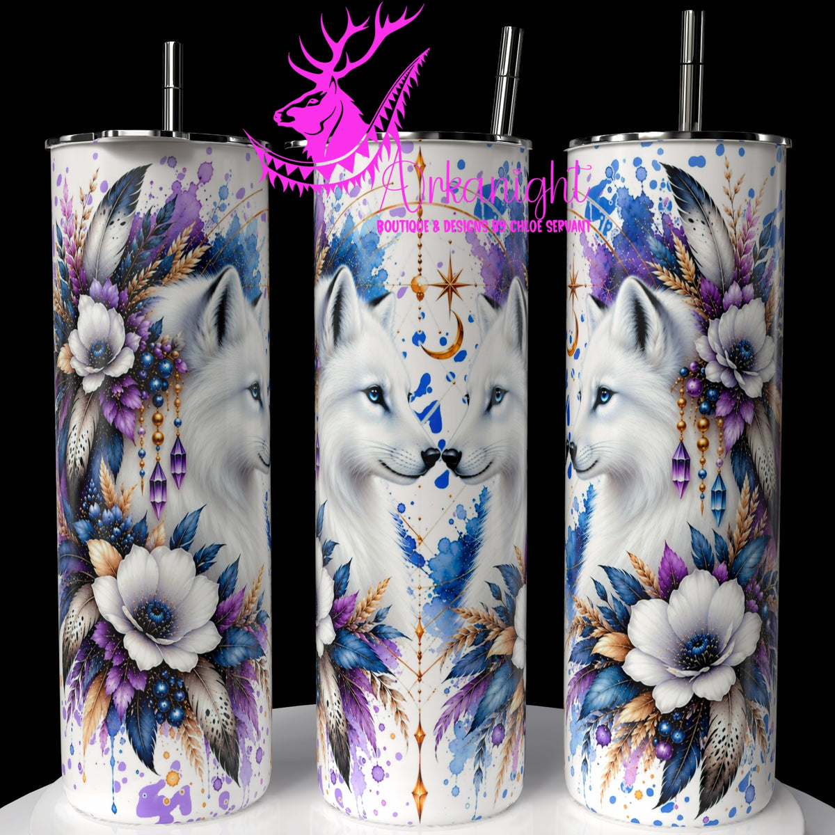 Gourde sur commande ♡ Collection Animaux - Cycle Lunaire ♡ Renard Blanc