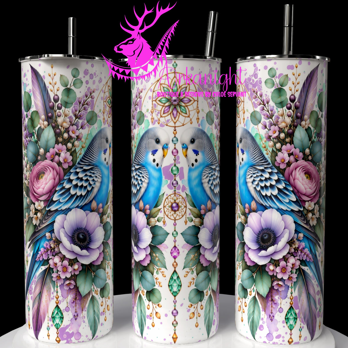 Gourde sur commande ♡ Collection Animaux - Cycle Lunaire ♡ Perruches