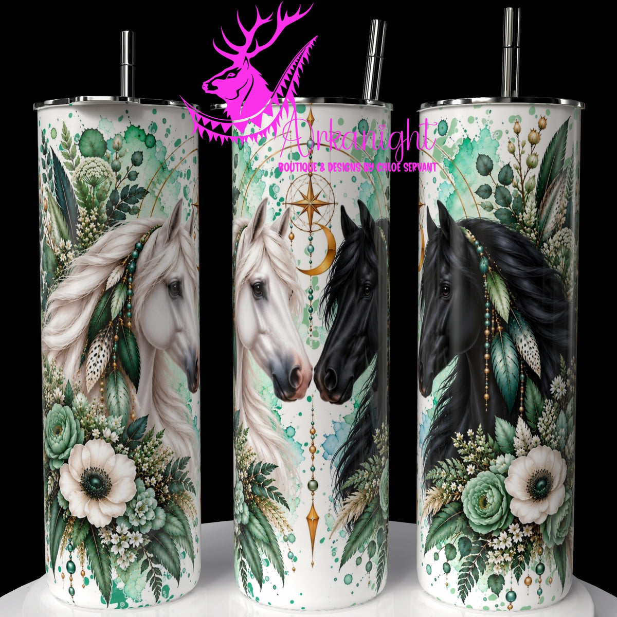 Gourde sur commande ♡ Collection Animaux - Cycle Lunaire ♡ Chevaux ♡ Blanc & Noir