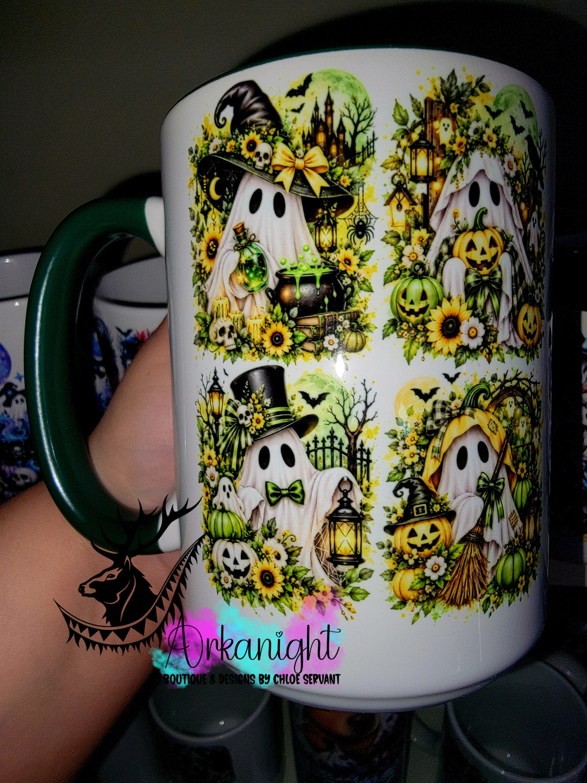 Tasse en céramique sur commande - Collection Automne et Halloween 2026 ♡ Fantôme Coquette Vert & Jaune
