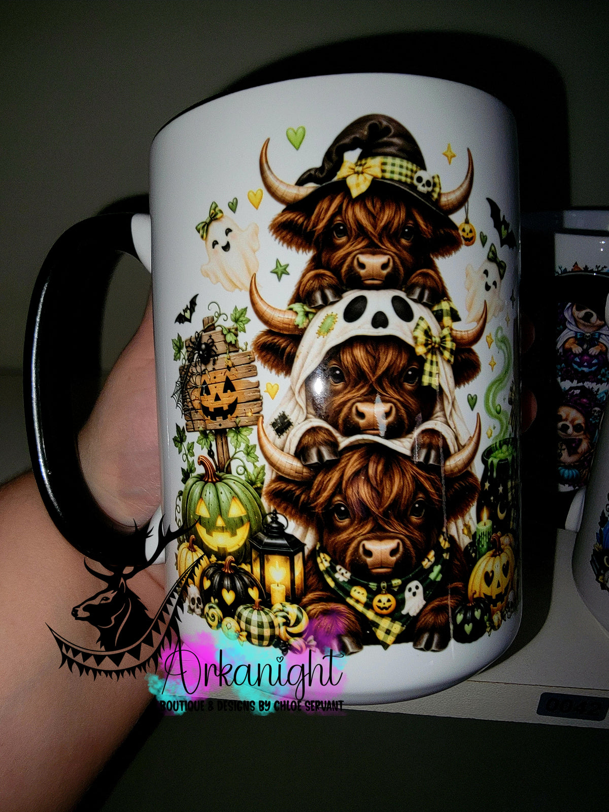 Tasse en céramique sur commande - Collection Automne et Halloween 2026 ♡ Trio D'animaux ♡ Vache Highland Brune