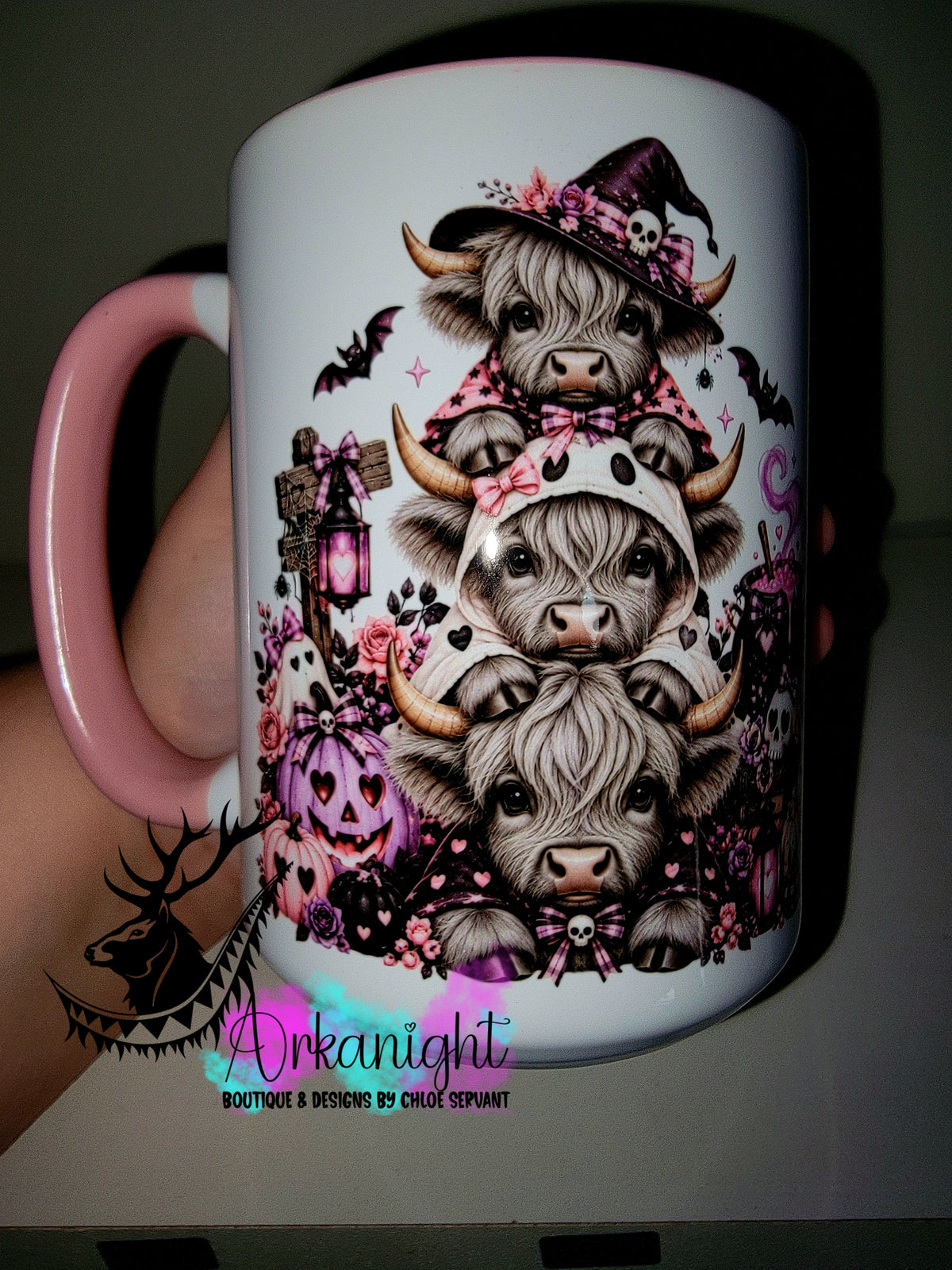 Tasse en céramique sur commande - Collection Automne et Halloween 2026 ♡ Trio D'animaux ♡ Vache Highland Grise