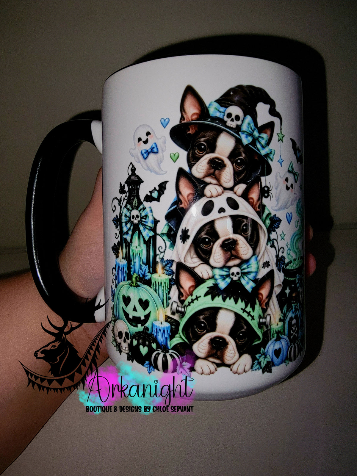 Tasse en céramique sur commande - Collection Automne et Halloween 2026 ♡ Trio D'animaux ♡ Boston Terrier