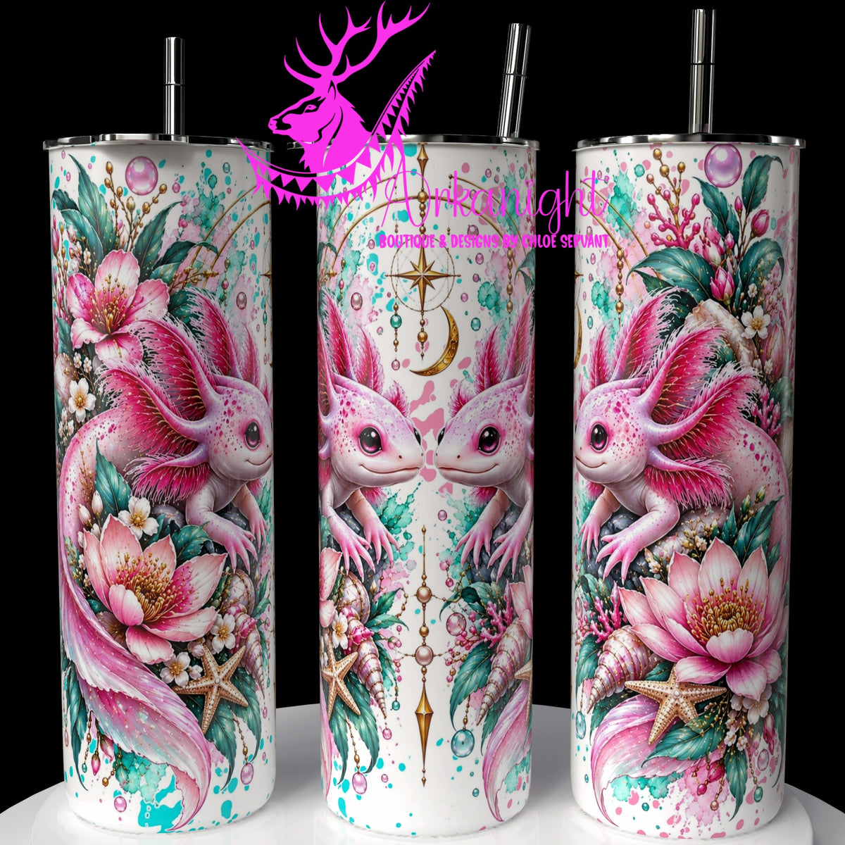 Gourde sur commande ♡ Collection Animaux - Cycle Lunaire ♡ Axolotl