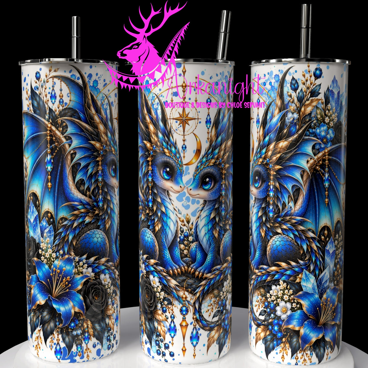 Gourde sur commande ♡ Collection Animaux - Cycle Lunaire ♡ Dragon ♡ Bleu & Noir