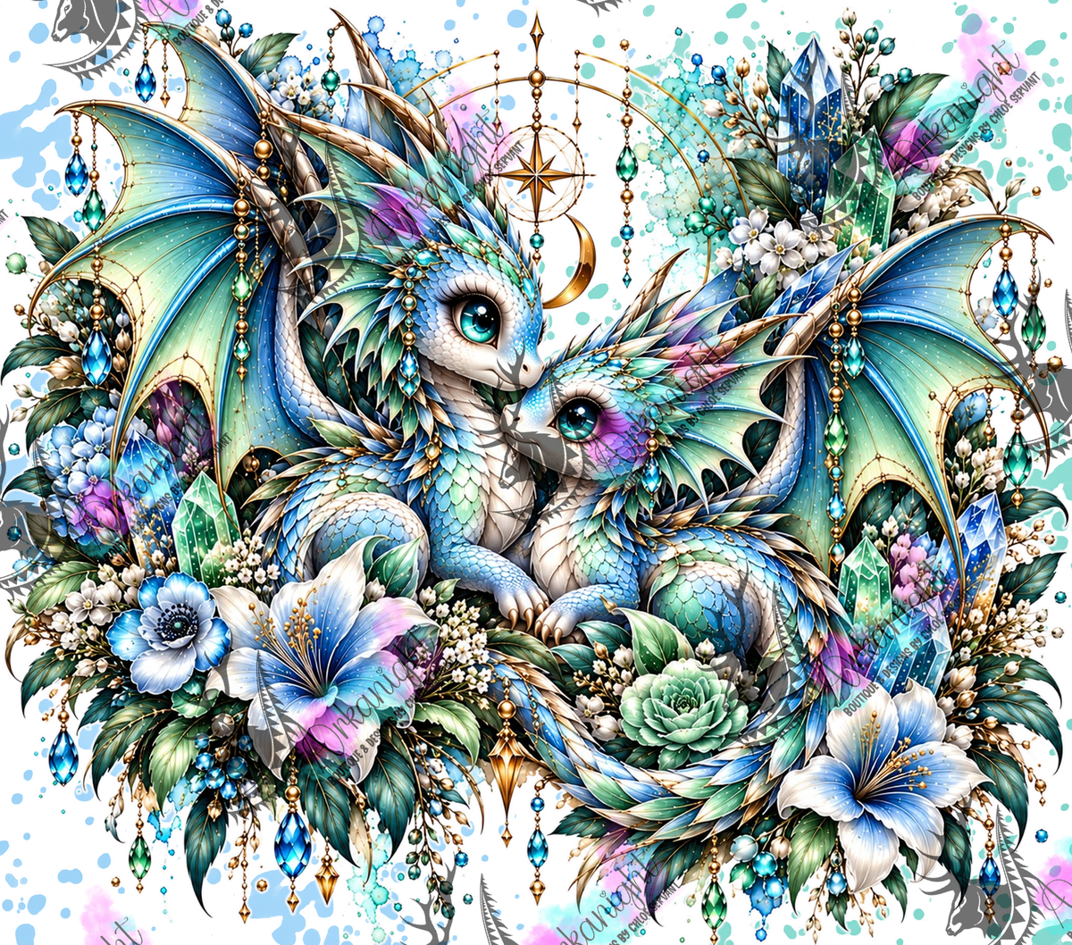 Numérique ♡Collection Animaux - Cycle Lunaire ♡ Dragon ♡ Bleu pâle & Vert Menthe