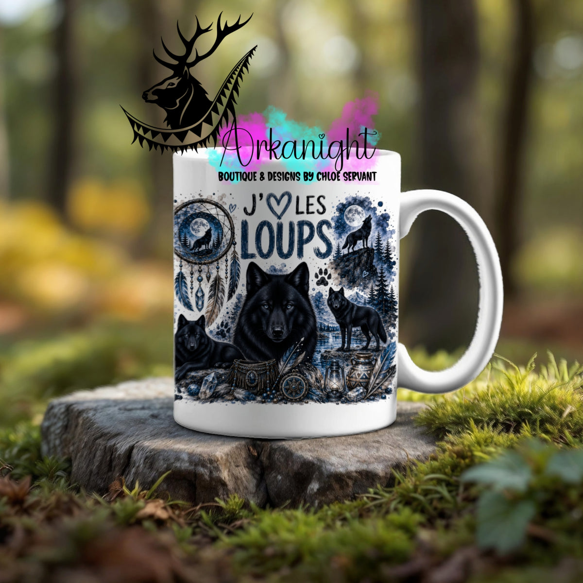 Tasse en céramique sur commande - Collection Boho Capteur de rêve ♡ Loup Noir