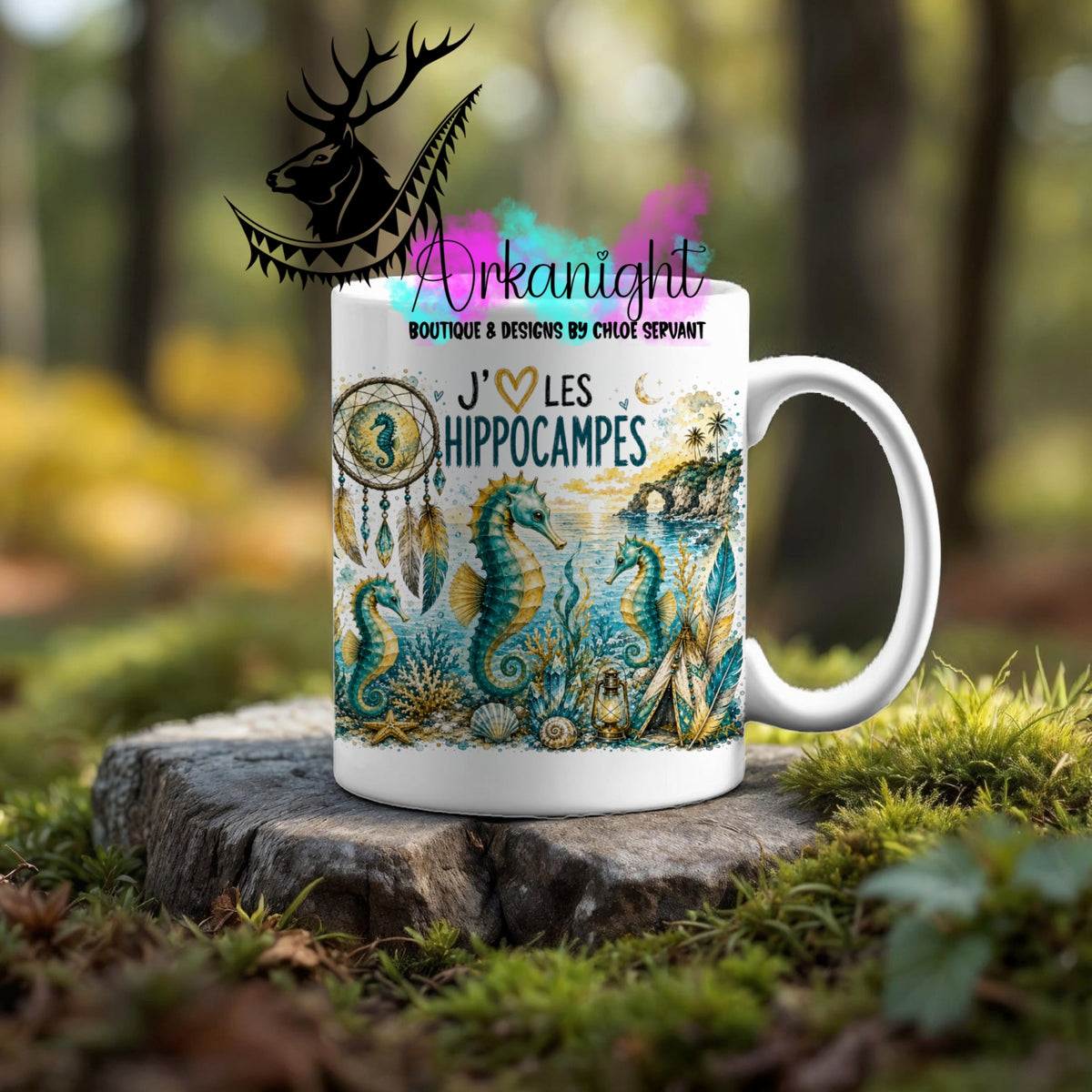 Tasse en céramique sur commande - Collection Boho Capteur de rêve ♡ Hippocampes
