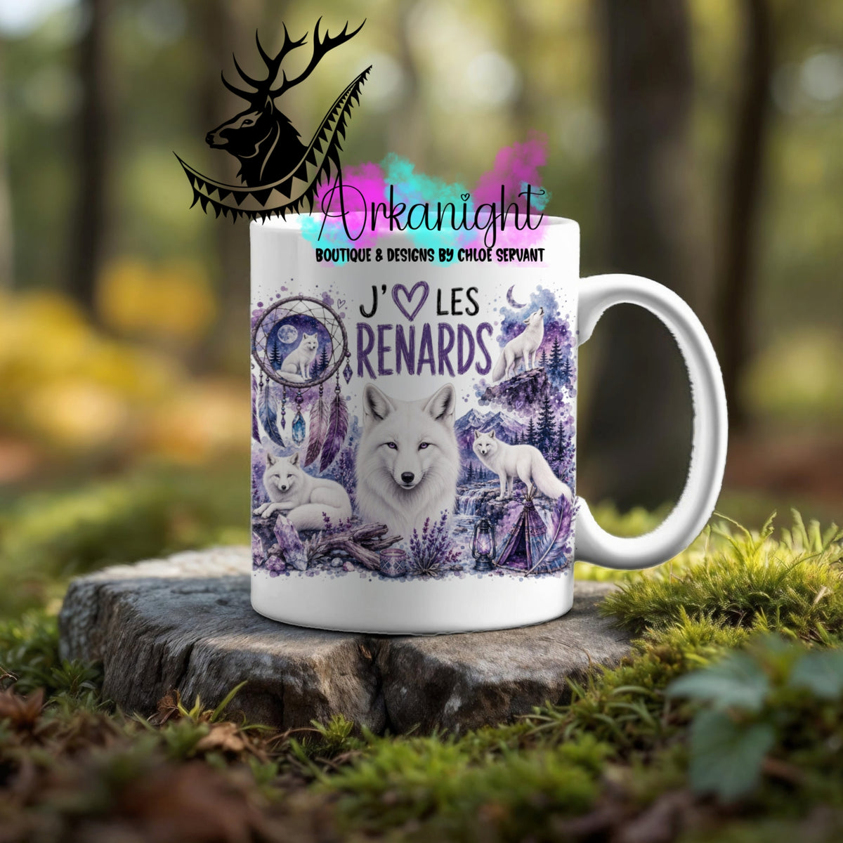 Tasse en céramique sur commande - Collection Boho Capteur de rêve ♡ Renard Blanc
