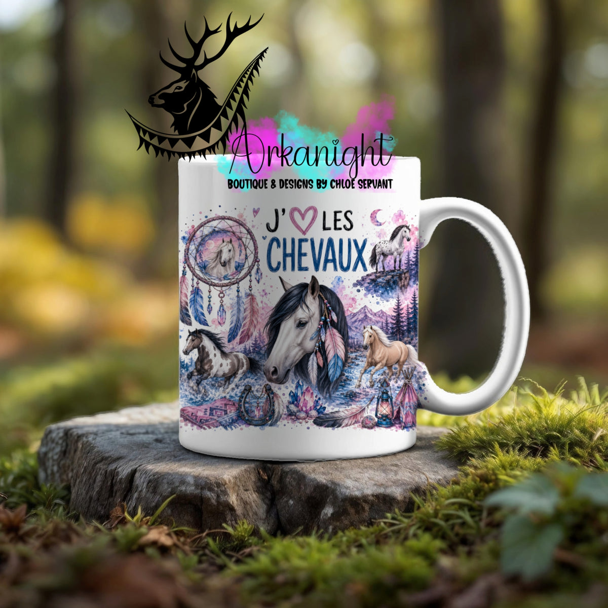 Tasse en céramique sur commande - Collection Boho Capteur de rêve ♡ Chevaux