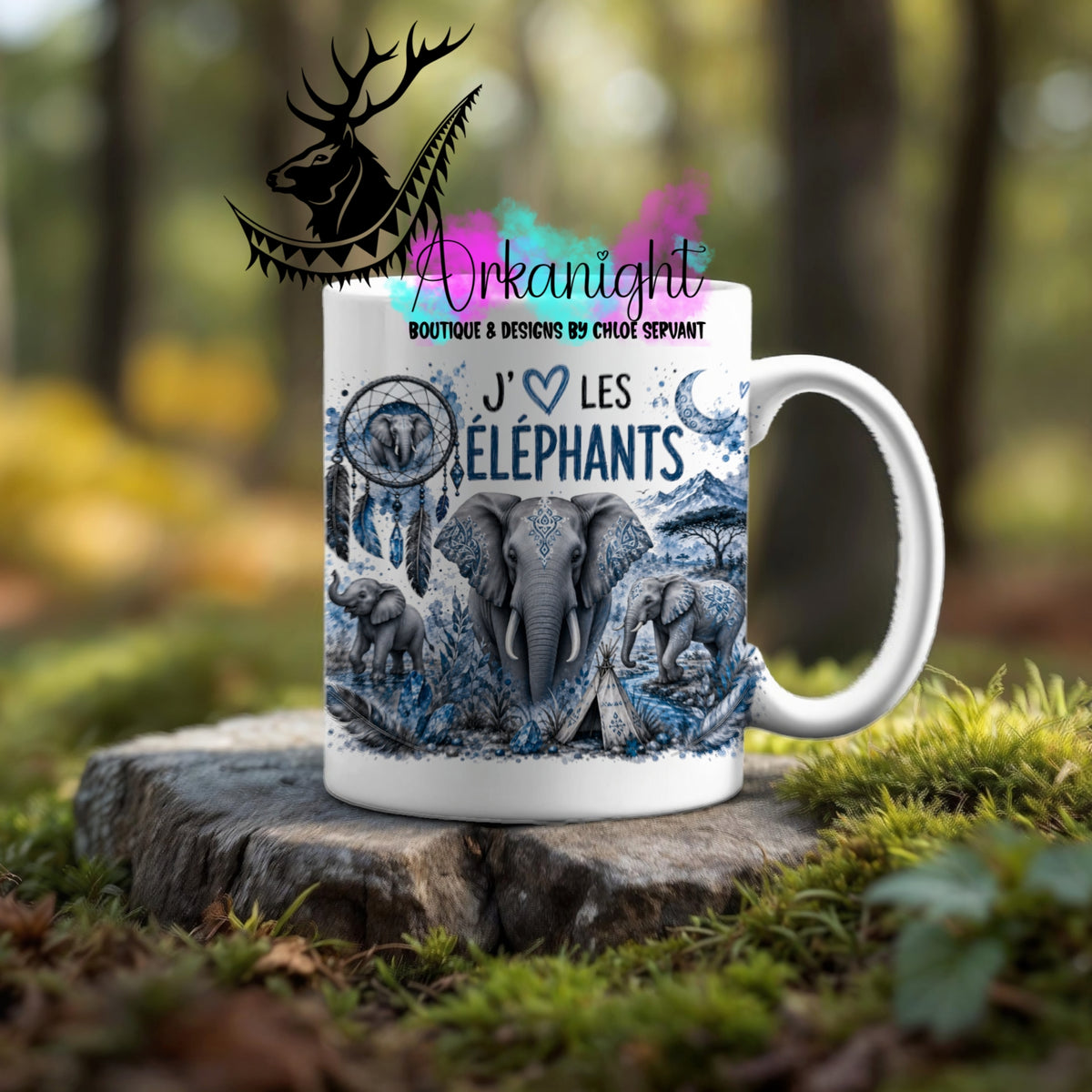 Tasse en céramique sur commande - Collection Boho Capteur de rêve ♡ Éléphants