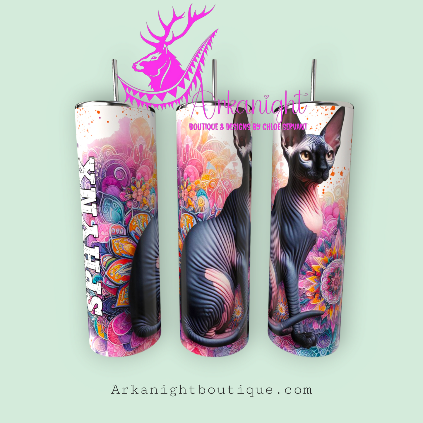 Gourde sur commande - Maman de Sphynx - Mandalas - Noir - 03