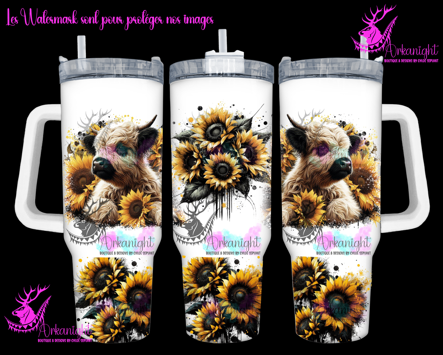 Gourde 40 oz sur commande - Black & Tan Highland cow