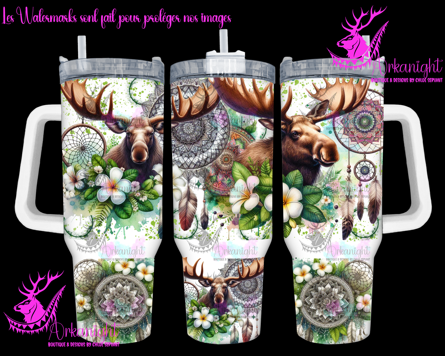 Gourde 40 oz sur commande - Watercolor Mandalas Moose