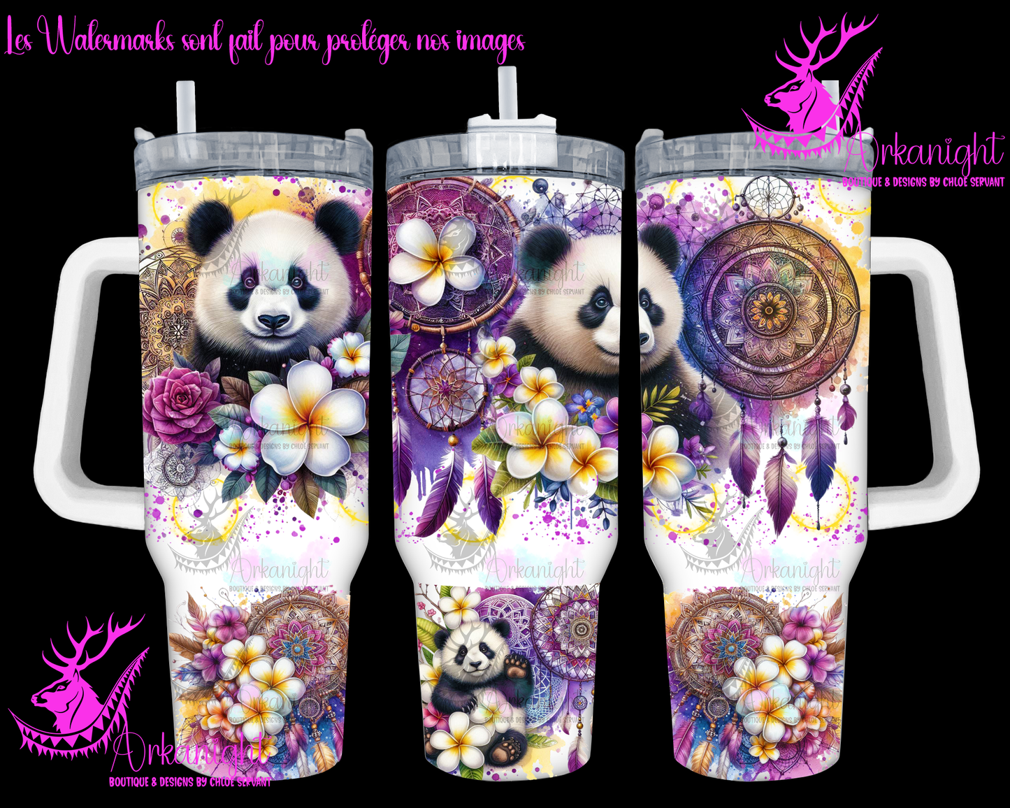 Gourde 40 oz sur commande - Watercolor Mandalas Panda