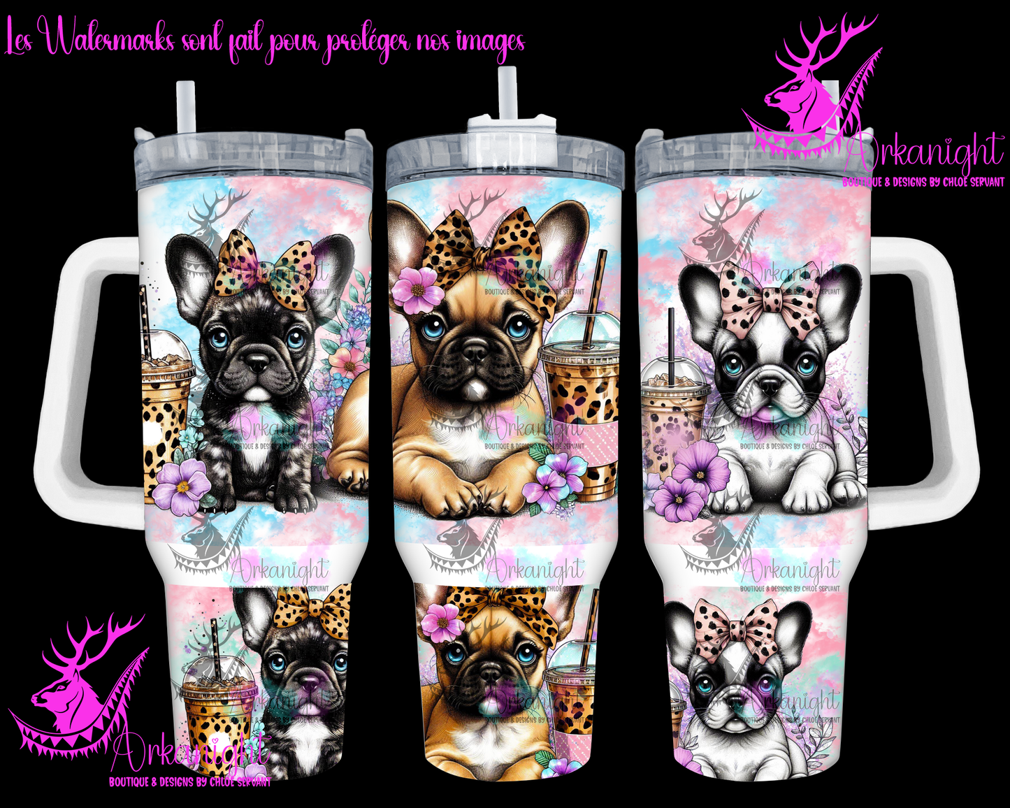 Gourde 40 oz sur commande - Watercolor IceCoffee Frenchie