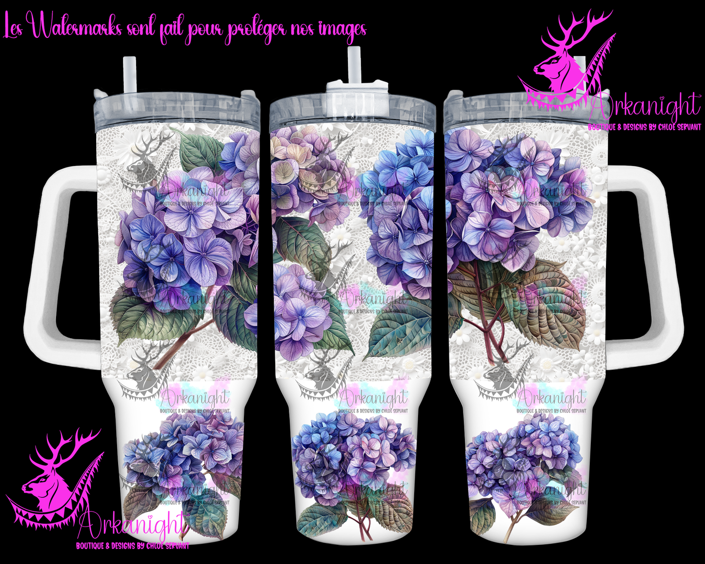 Gourde 40 oz sur commande - Purple Hydrangea and Lace