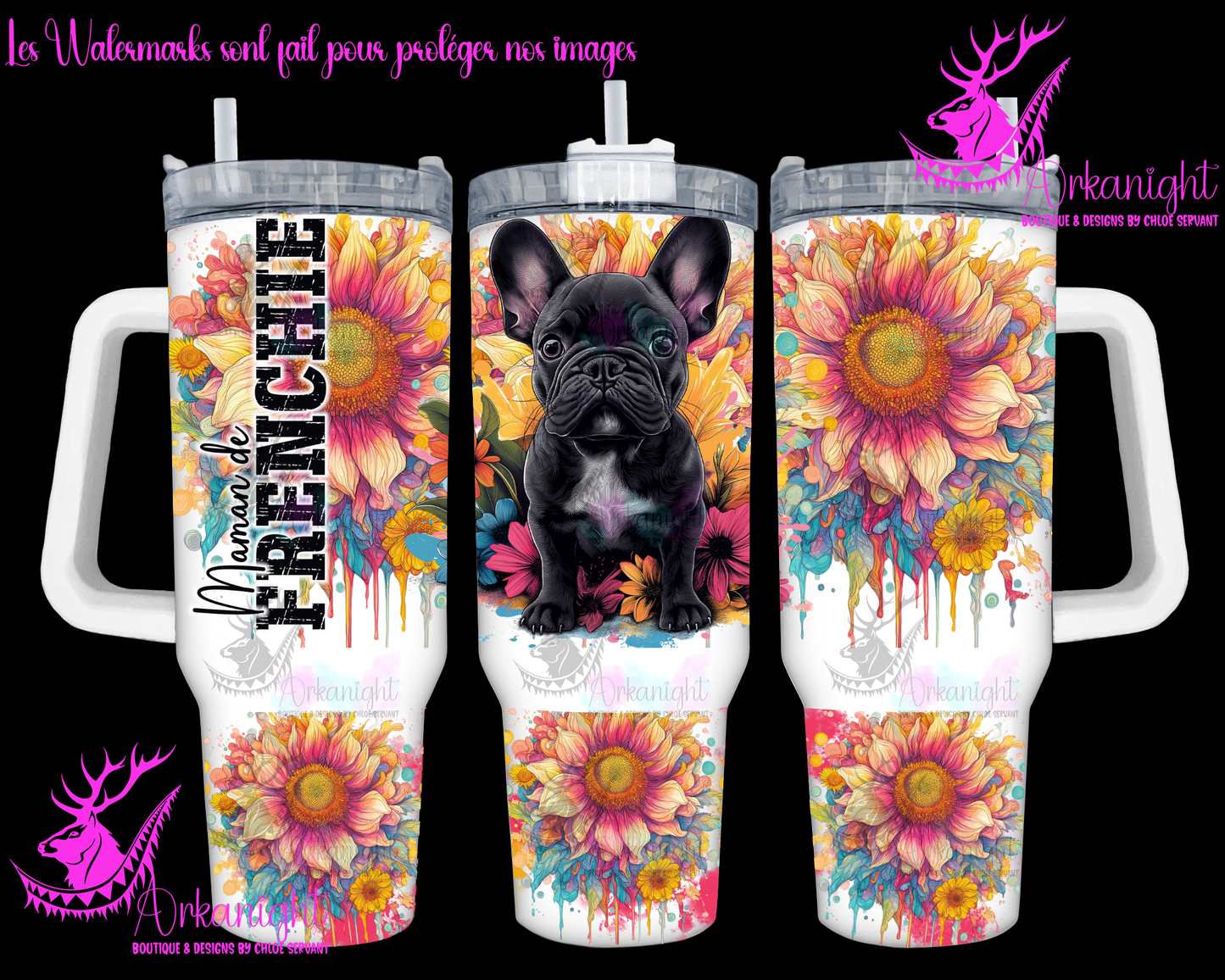 Gourde 40 oz sur commande - Maman de Frenchie - Noir