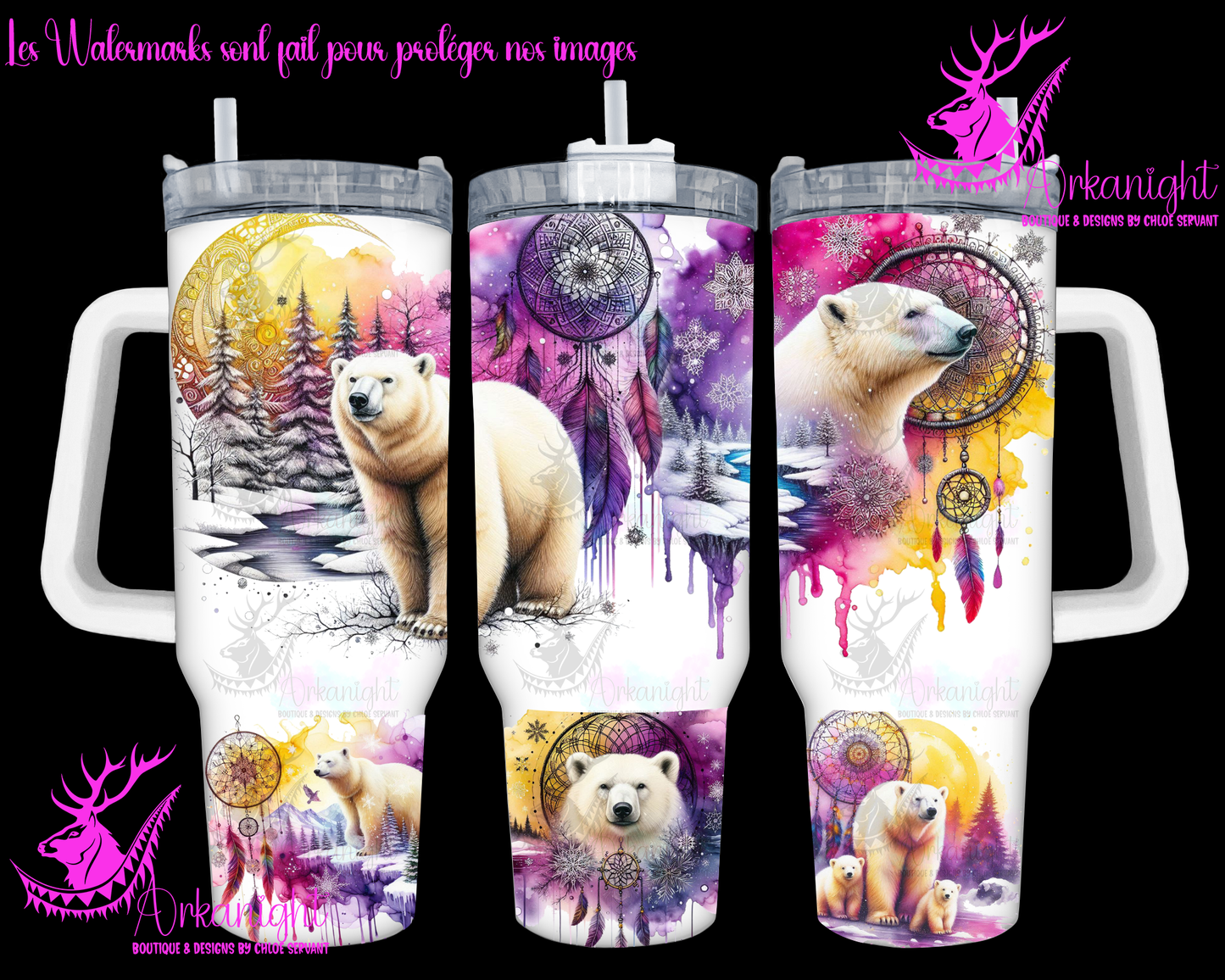 Gourde 40 oz sur commande - Artic Polar Bear - 02