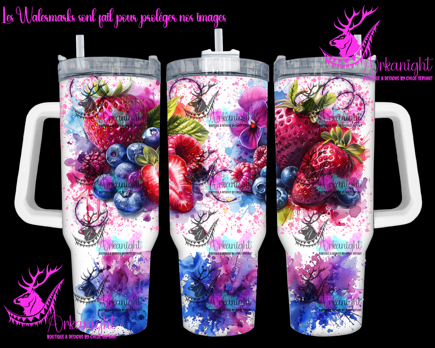 Gourde 40 oz sur commande - Watercolor Berries
