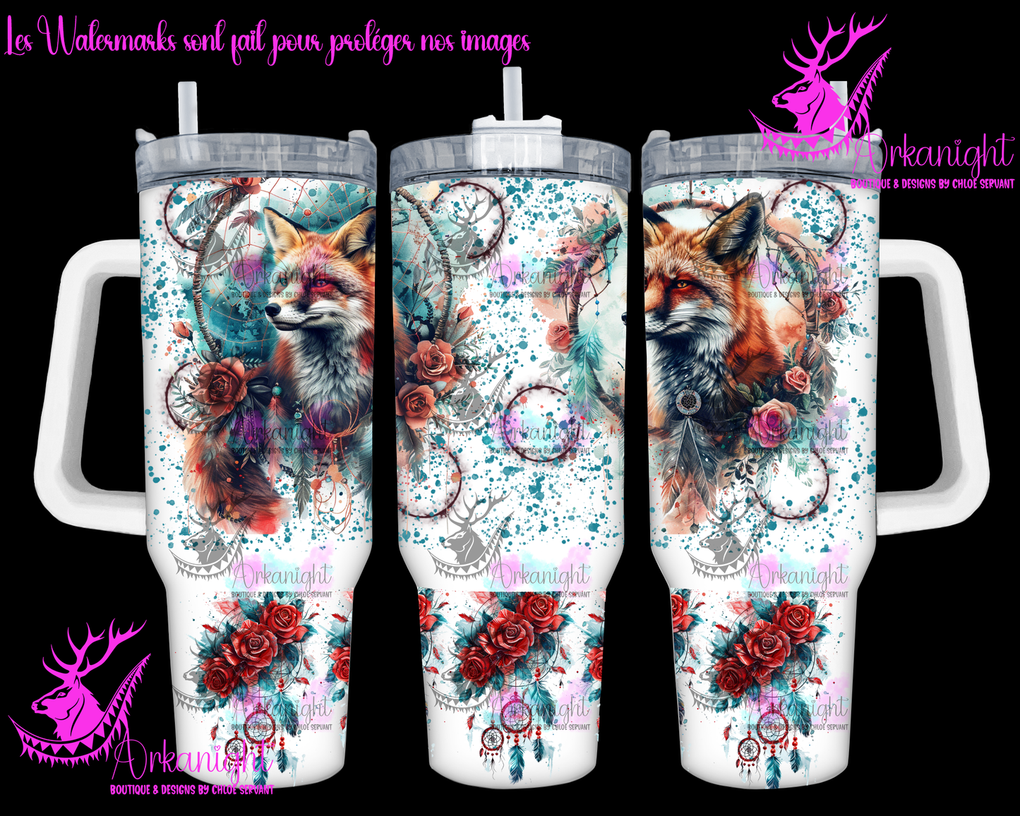 Gourde 40 oz sur commande - Watercolor Boho Fox