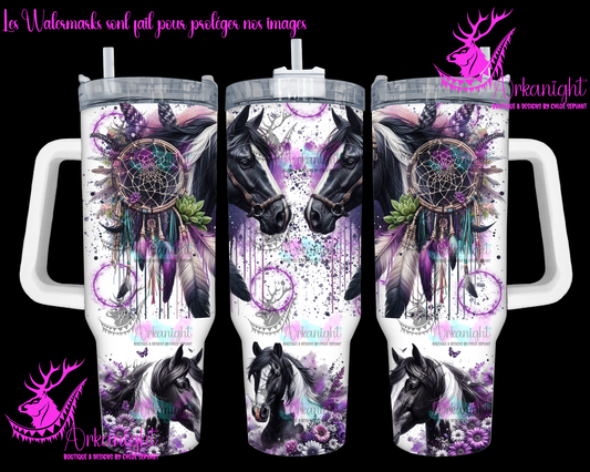 Gourde 40 oz sur commande - Watercolor Boho Black & White Paint Horses
