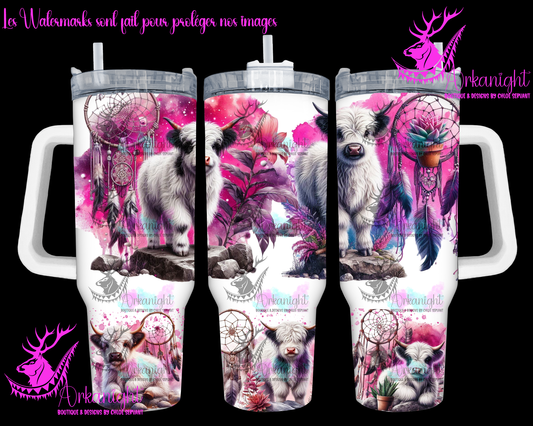Gourde 40 oz sur commande -  White and Pink Highland cow