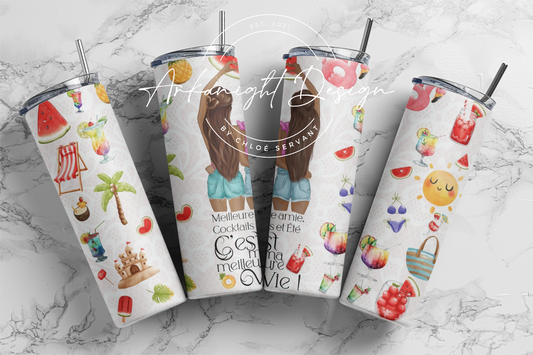 Gourde - Meilleure amie , Cocktails et été , C'est ma meilleure vie - 2 peaux noirs - 2 brune