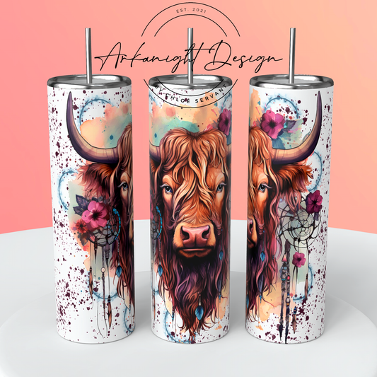 Watercolor Boho Highland Cow