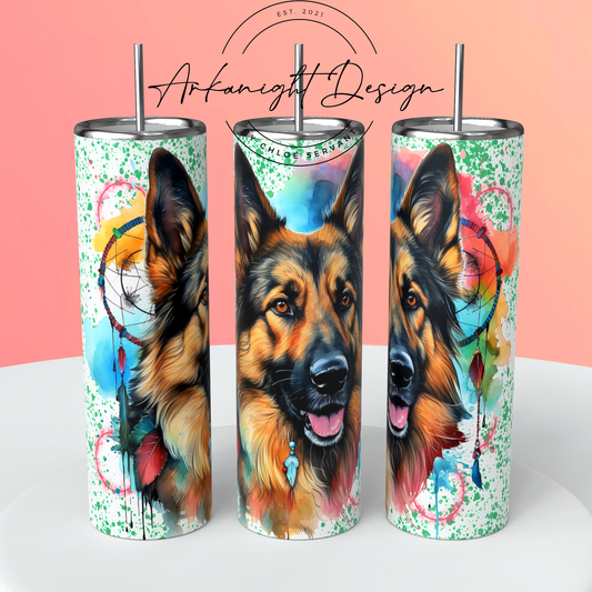 Gourde sur commande - Watercolor Boho German Shepherd